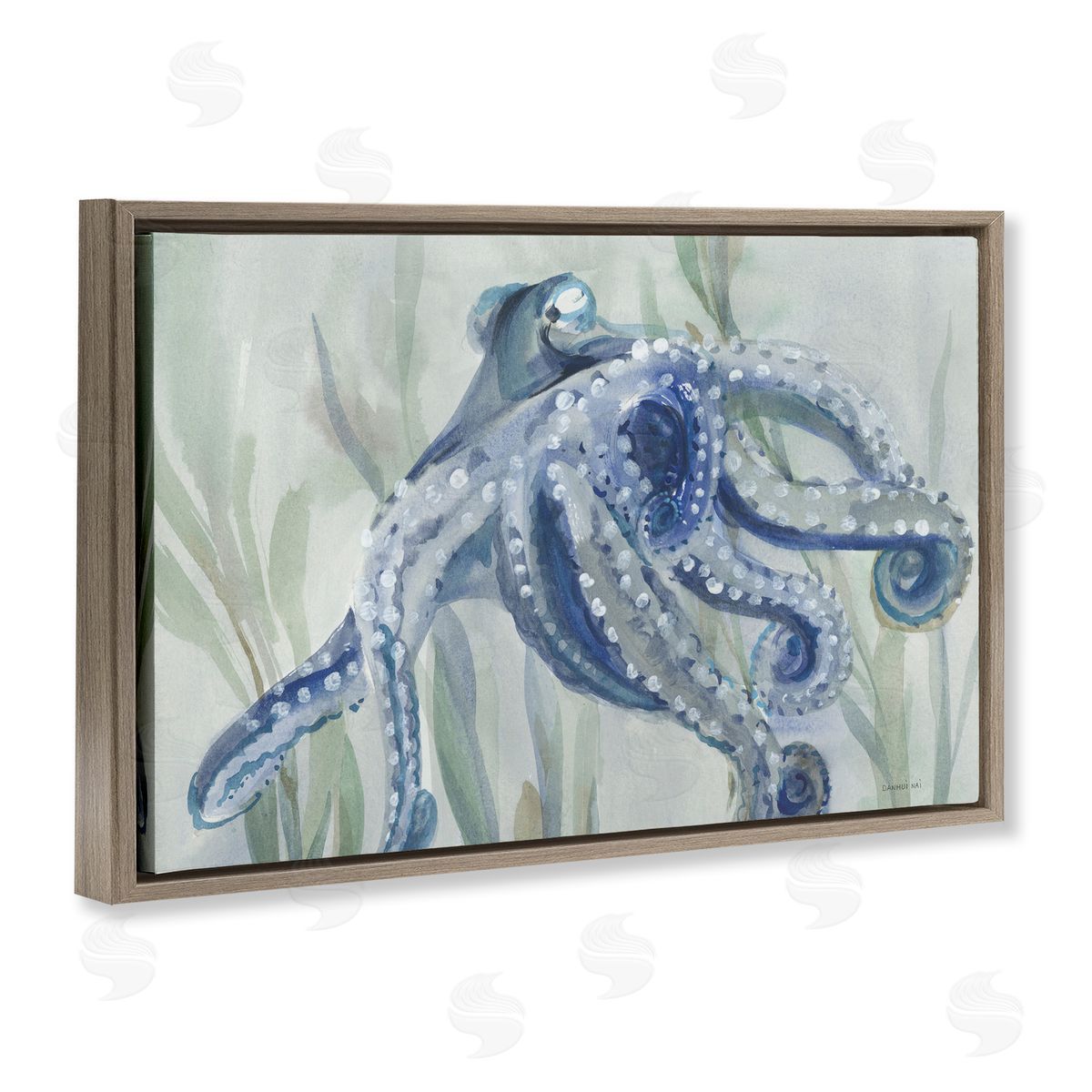 Deep Dweller Octopus Brown Floating Frame Canvas Wall Art, Home Decor by Danhui Nai
