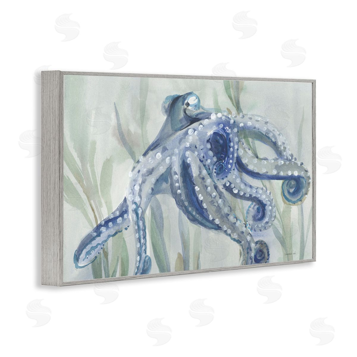 Deep Dweller Octopus Grey Frame Print Wall Art, Home Decor by Danhui Nai