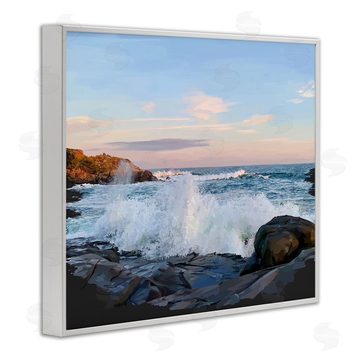 Strong Breaking Waves White Frame Print Wall Art, Home Decor by Emily Kalina