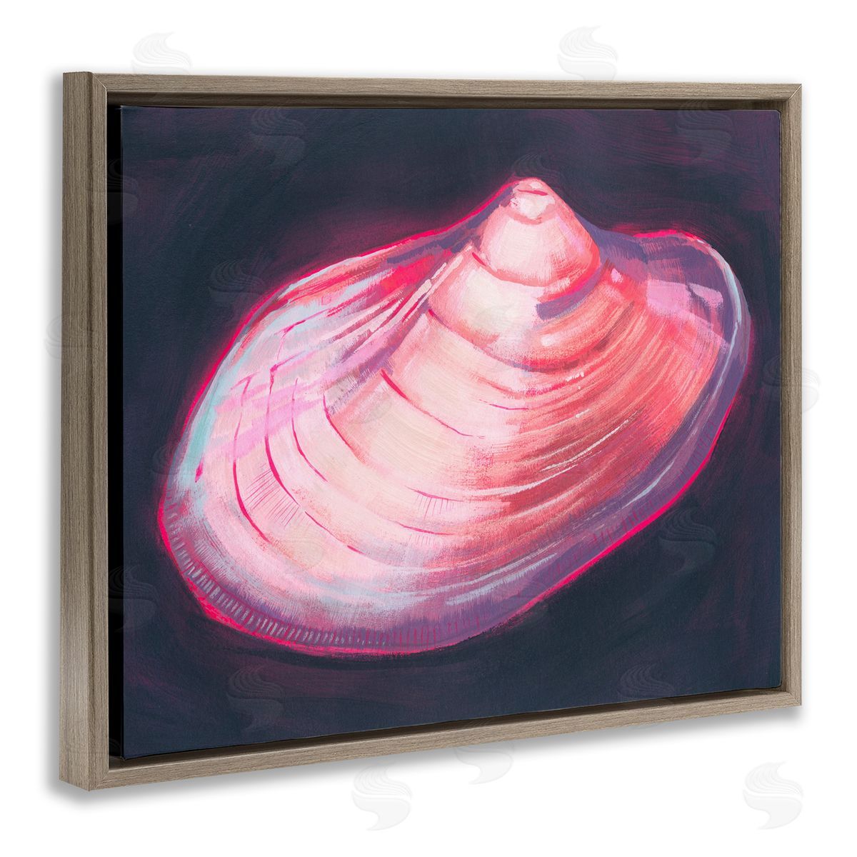 Pink Seashell on Black Brown Floating Frame Canvas Wall Art, Home Decor by Grace Popp