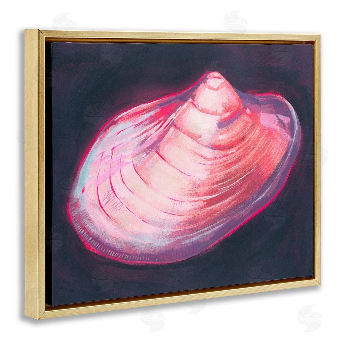 Pink Seashell on Black Gold Floating Frame Canvas Wall Art, Home Decor by Grace Popp