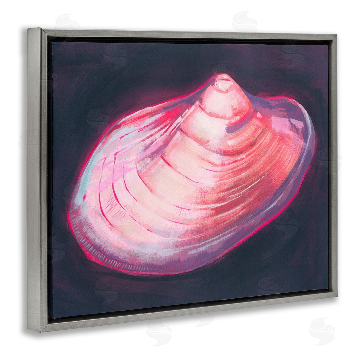 Pink Seashell on Black Grey Floating Frame Canvas Wall Art, Home Decor by Grace Popp