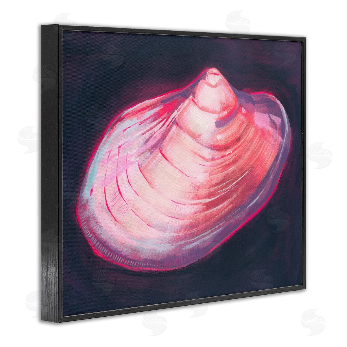 Pink Seashell on Black Black Frame Print Wall Art, Home Decor by Grace Popp
