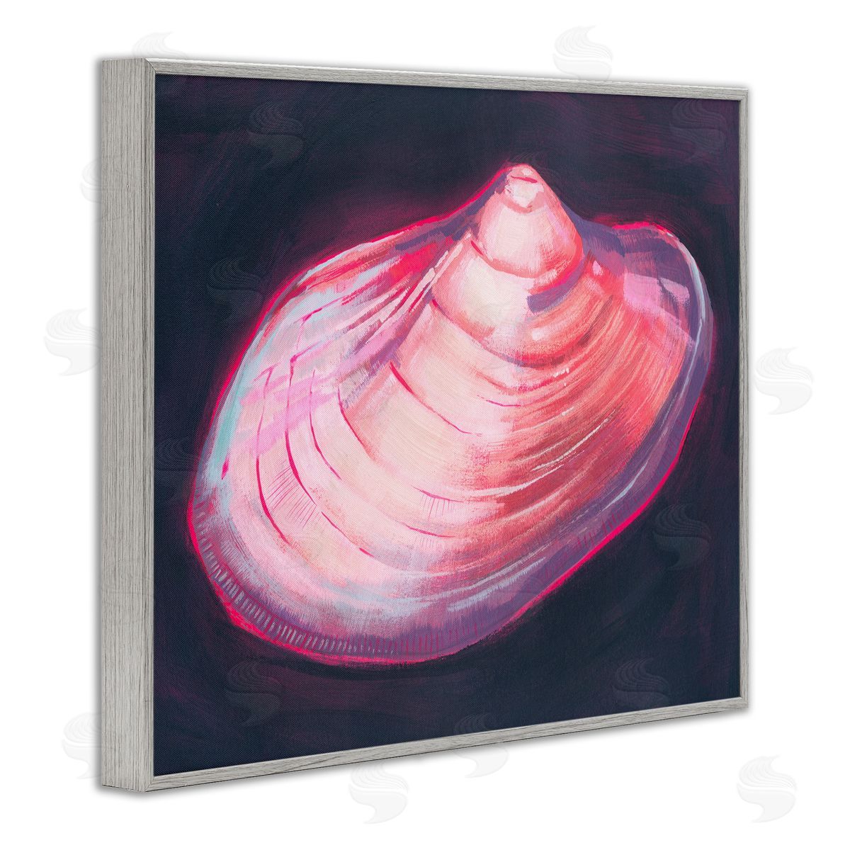 Pink Seashell on Black Grey Frame Print Wall Art, Home Decor by Grace Popp