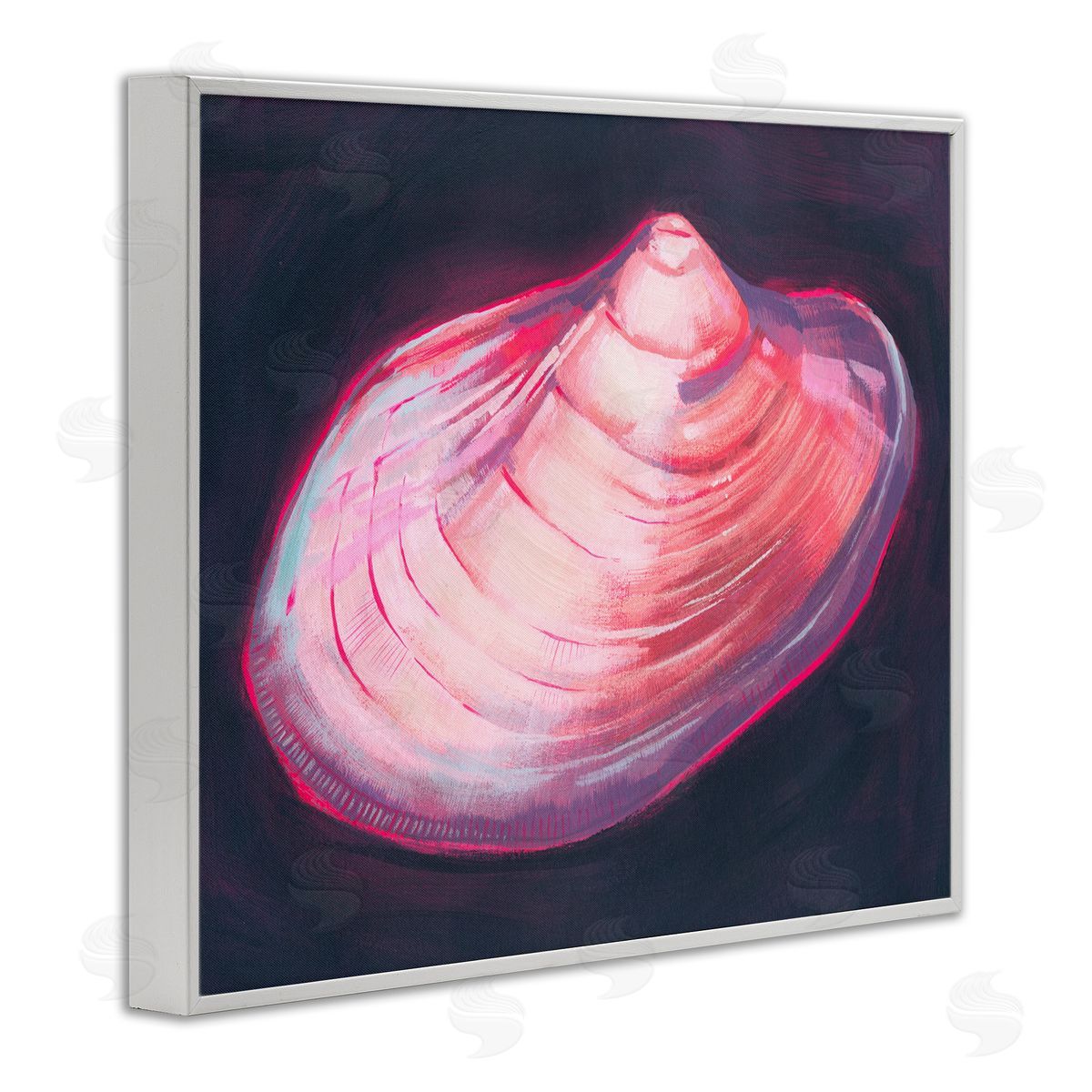 Pink Seashell on Black White Frame Print Wall Art, Home Decor by Grace Popp