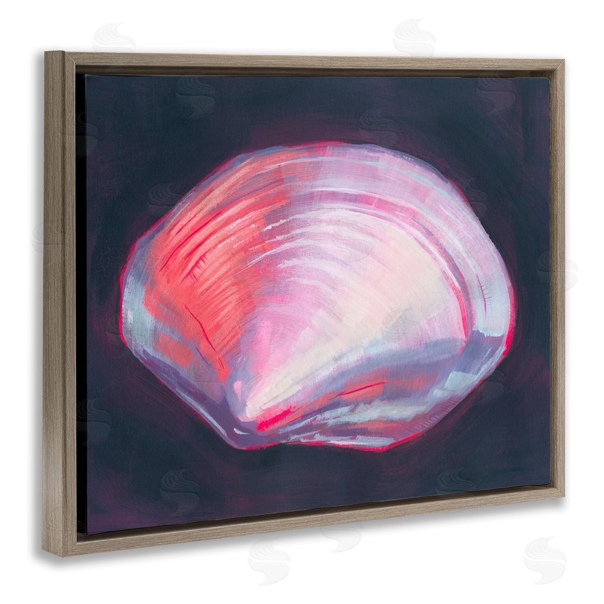 Pink Clam on Black Brown Floating Frame Canvas Wall Art, Home Decor by Grace Popp