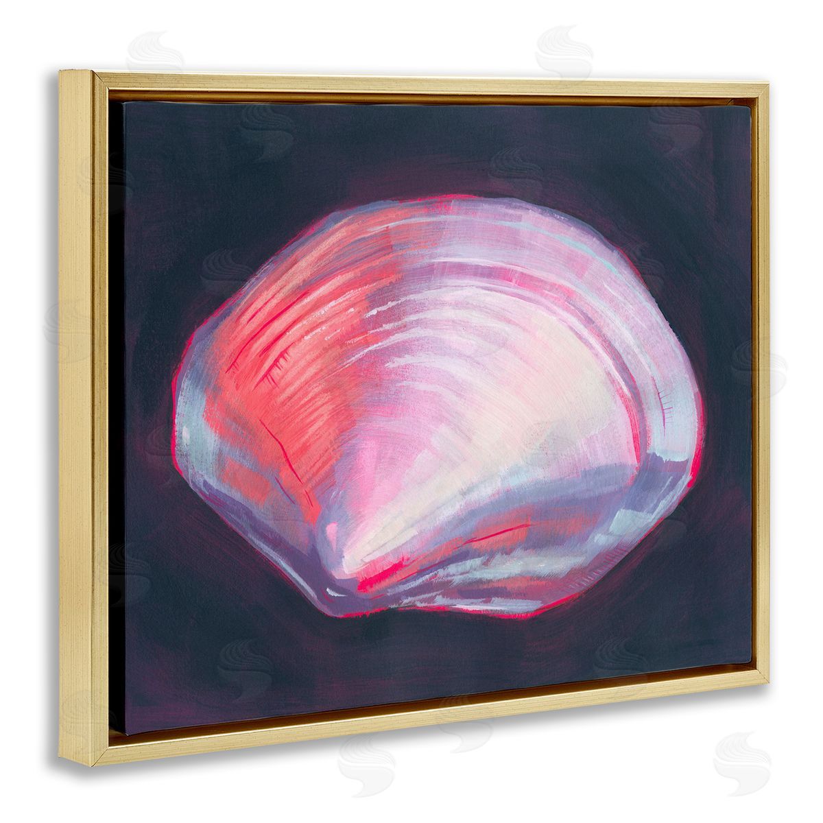 Pink Clam on Black Gold Floating Frame Canvas Wall Art, Home Decor by Grace Popp