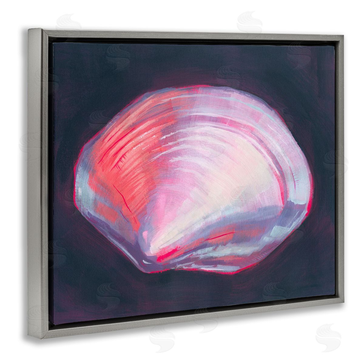 Pink Clam on Black Grey Floating Frame Canvas Wall Art, Home Decor by Grace Popp