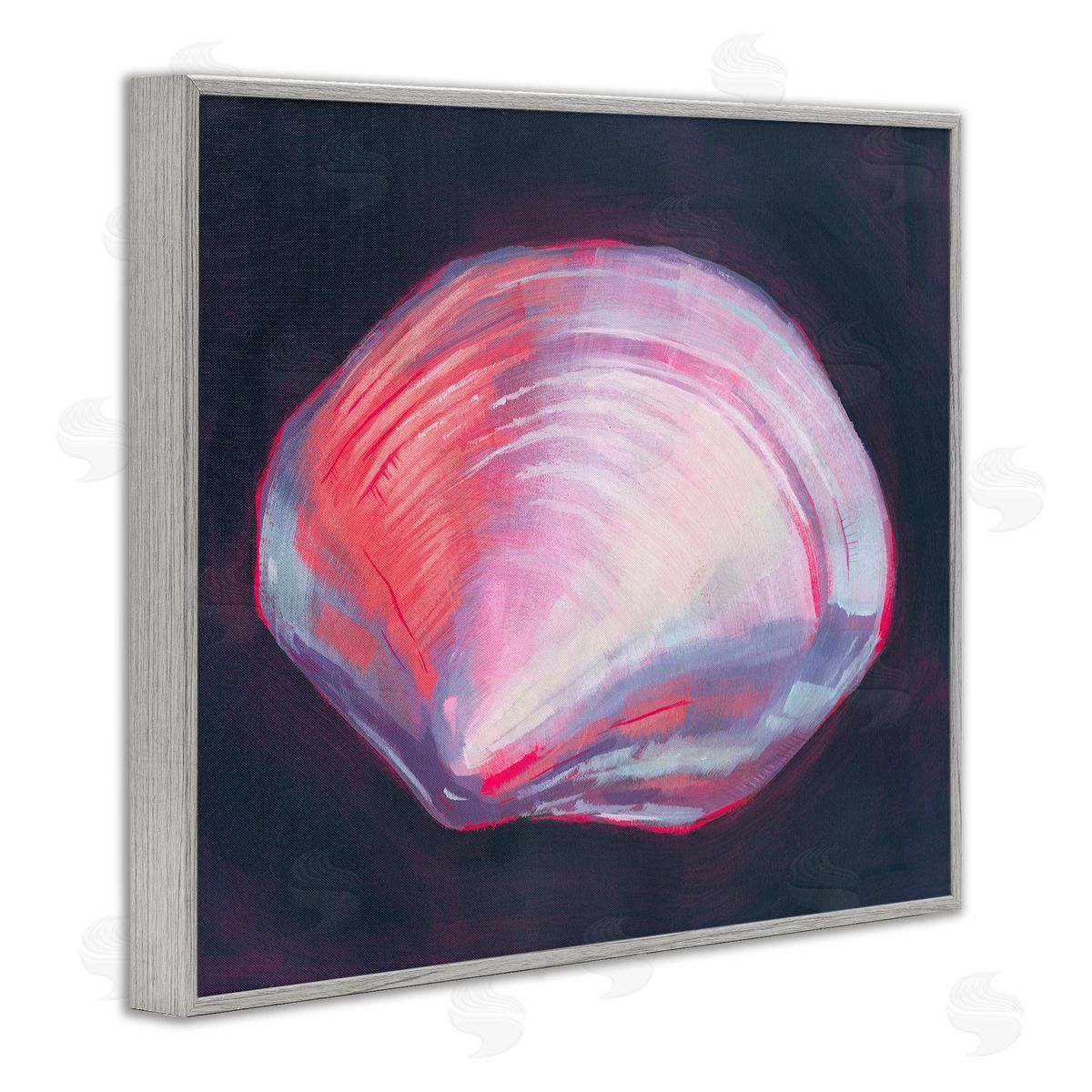 Pink Clam on Black Grey Frame Print Wall Art, Home Decor by Grace Popp