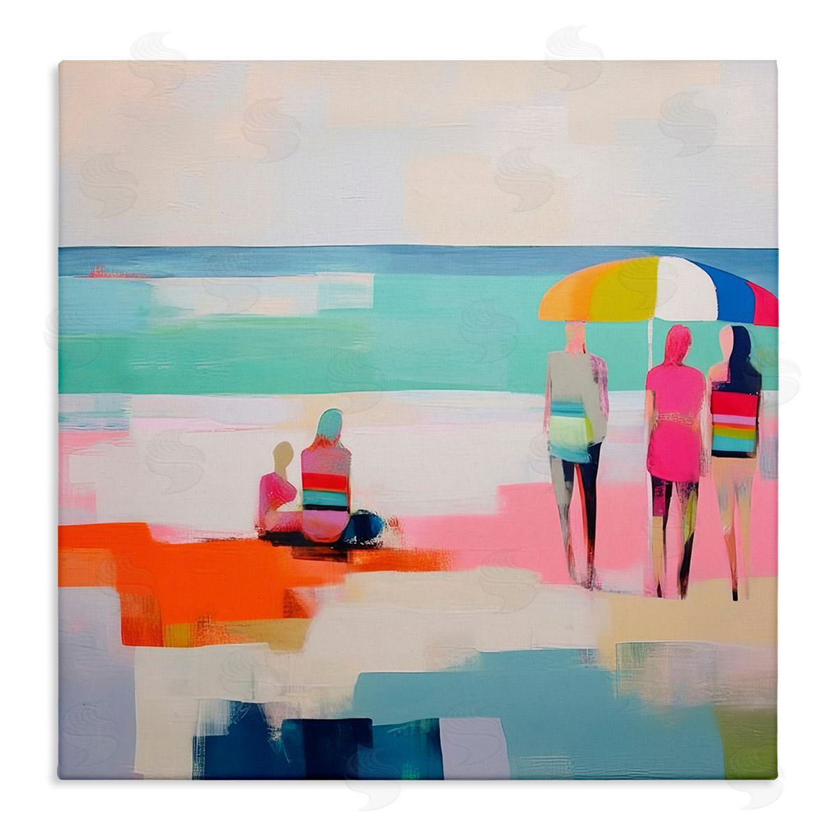 People on Beach Abstract Canvas Wall Art, Home Decor by Irena Orlov