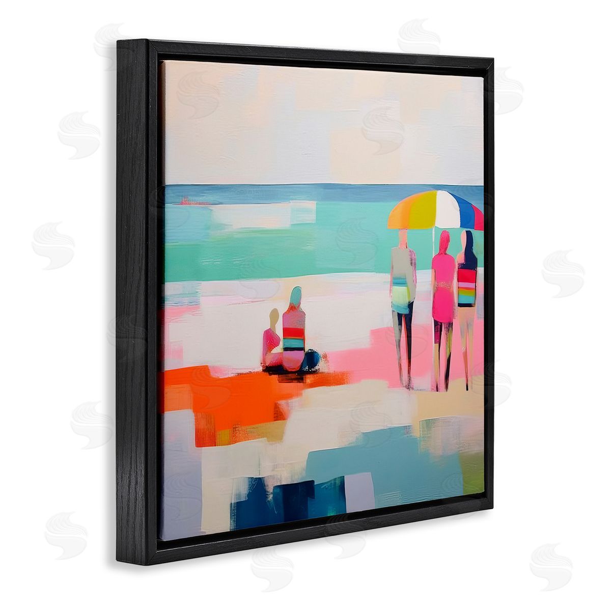 People on Beach Abstract Black Floating Frame Canvas Wall Art, Home Decor by Irena Orlov