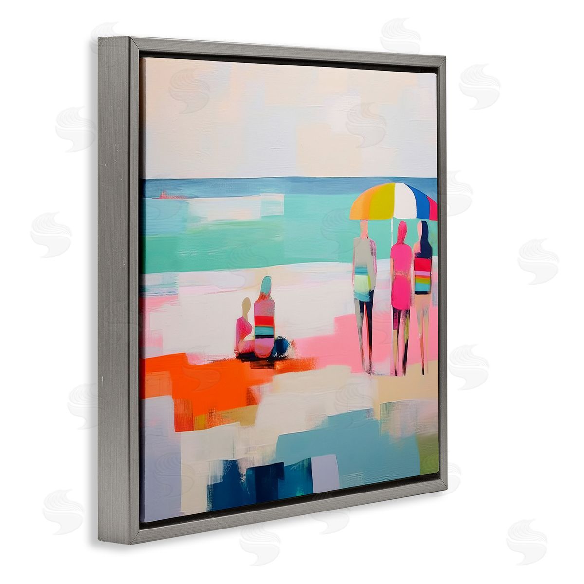 People on Beach Abstract Grey Floating Frame Canvas Wall Art, Home Decor by Irena Orlov
