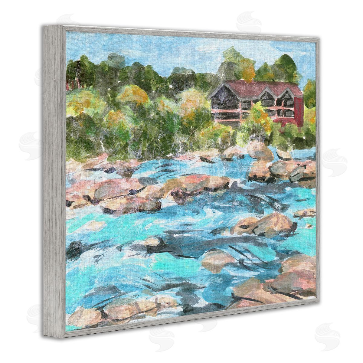 Rocky River Landscape Grey Frame Print Wall Art, Home Decor by Melissa Wang