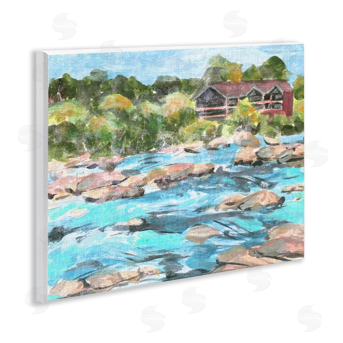 Rocky River Landscape Wood Plaque Wall Art, Home Decor by Melissa Wang