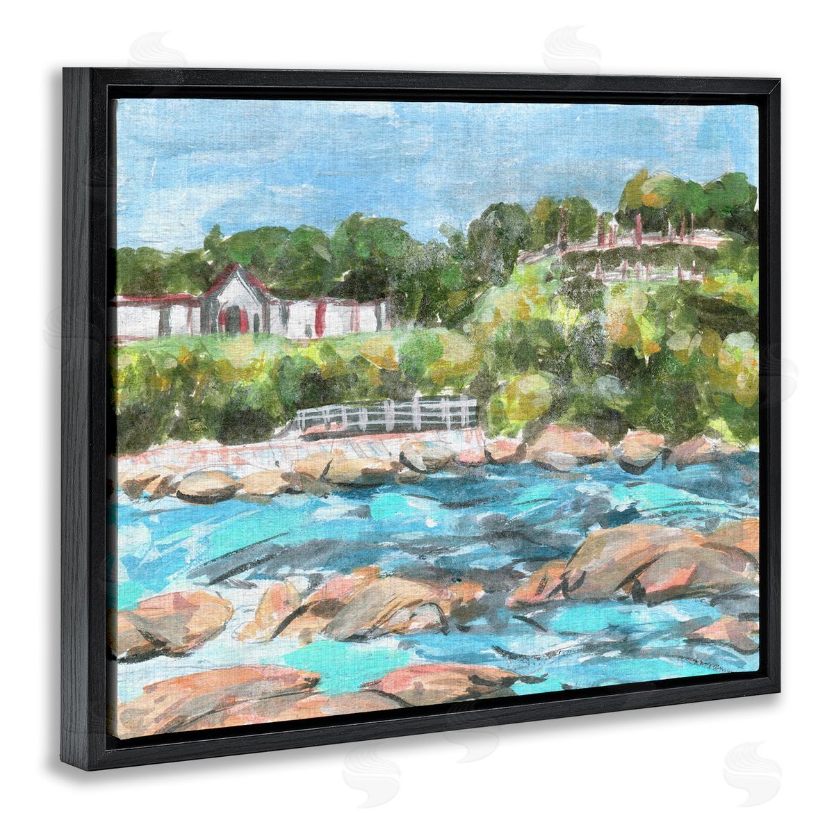 Rocky Nautical Landscape Black Floating Frame Canvas Wall Art, Home Decor by Melissa Wang