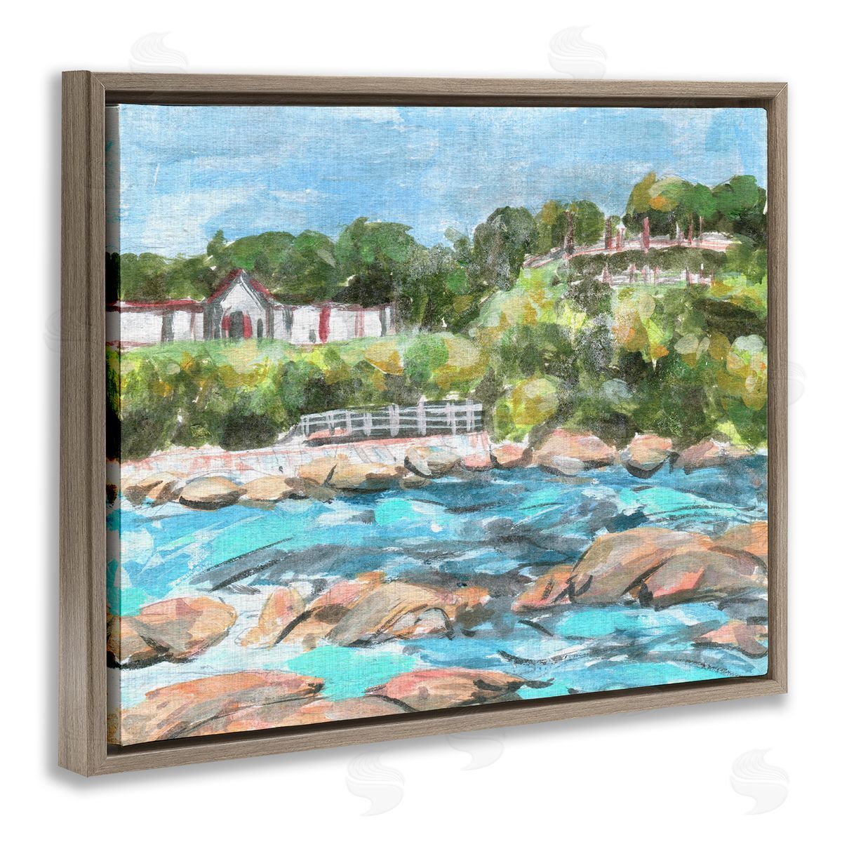 Rocky Nautical Landscape Brown Floating Frame Canvas Wall Art, Home Decor by Melissa Wang