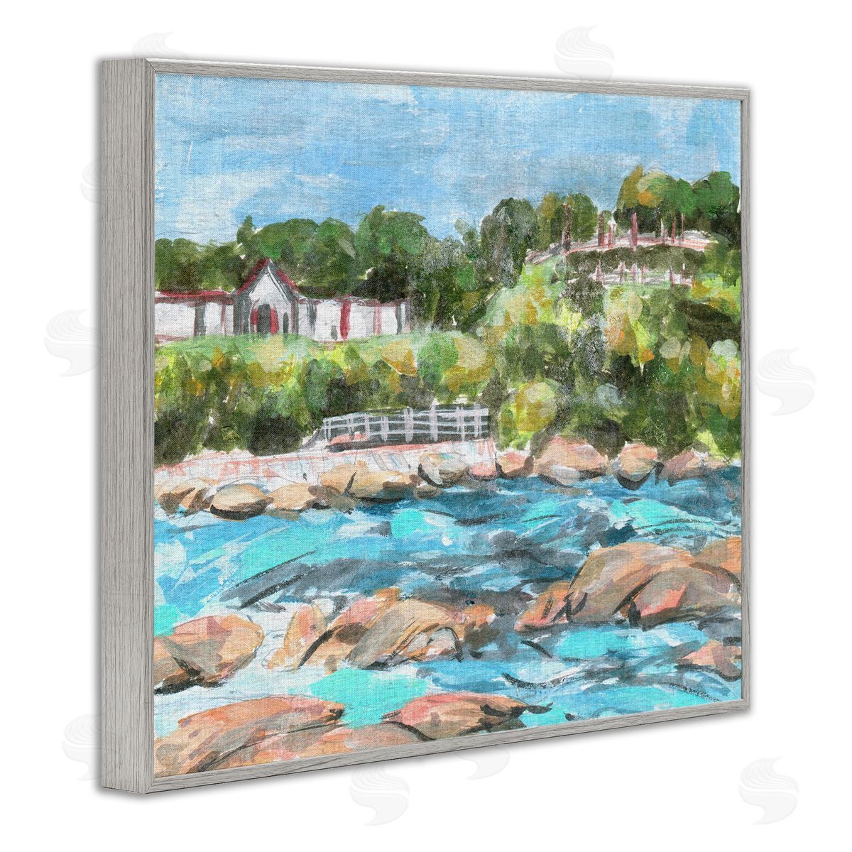 Rocky Nautical Landscape Grey Frame Print Wall Art, Home Decor by Melissa Wang