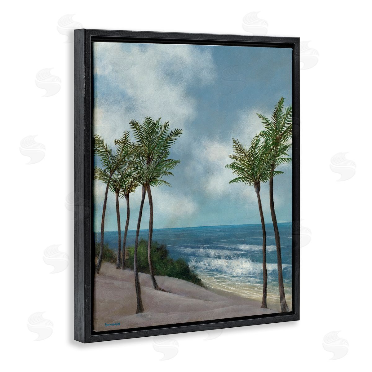 Tropical Crashing Waves Black Floating Frame Canvas Wall Art, Home Decor by David Swanagin