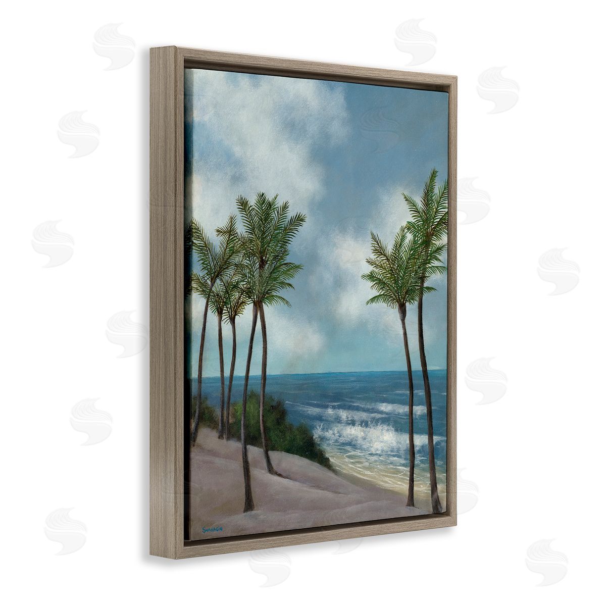 Tropical Crashing Waves Brown Floating Frame Canvas Wall Art, Home Decor by David Swanagin