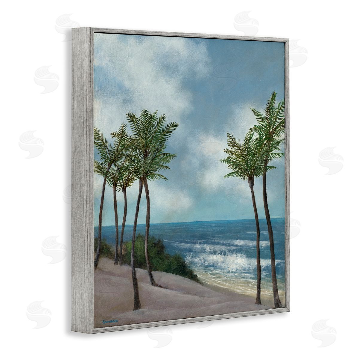 Tropical Crashing Waves Grey Frame Print Wall Art, Home Decor by David Swanagin