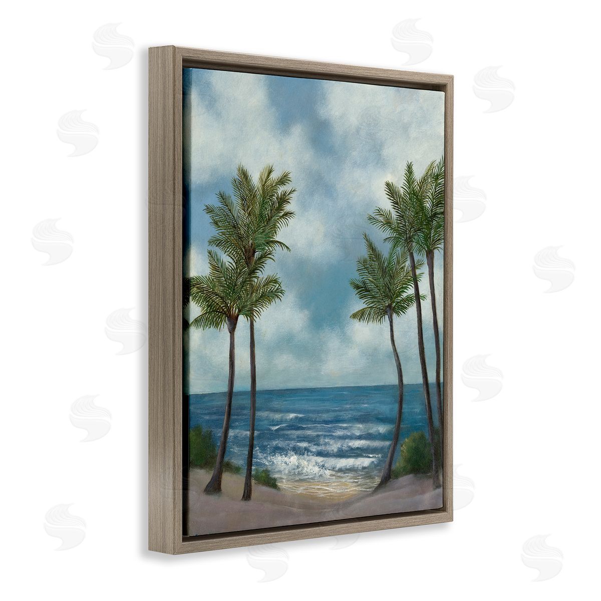 Tropical Breaking Waves Brown Floating Frame Canvas Wall Art, Home Decor by David Swanagin