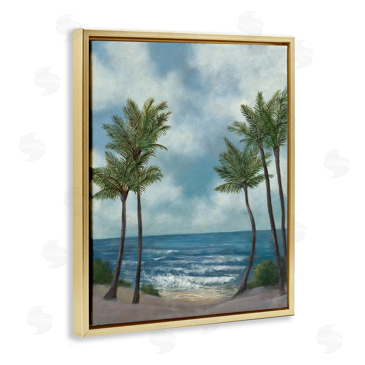 Tropical Breaking Waves Gold Floating Frame Canvas Wall Art, Home Decor by David Swanagin