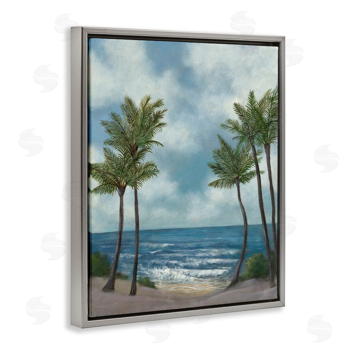 Tropical Breaking Waves Grey Floating Frame Canvas Wall Art, Home Decor by David Swanagin