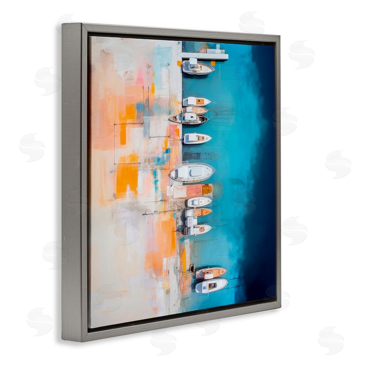 Boat Harbor Aerial View Grey Floating Frame Canvas Wall Art, Home Decor by Irena Orlov