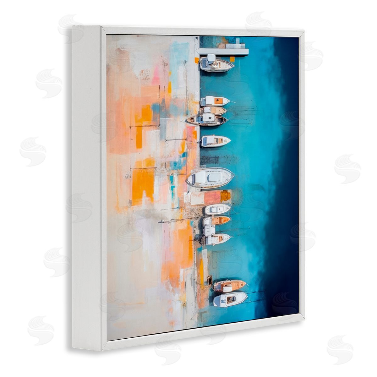 Boat Harbor Aerial View White Frame Print Wall Art, Home Decor by Irena Orlov
