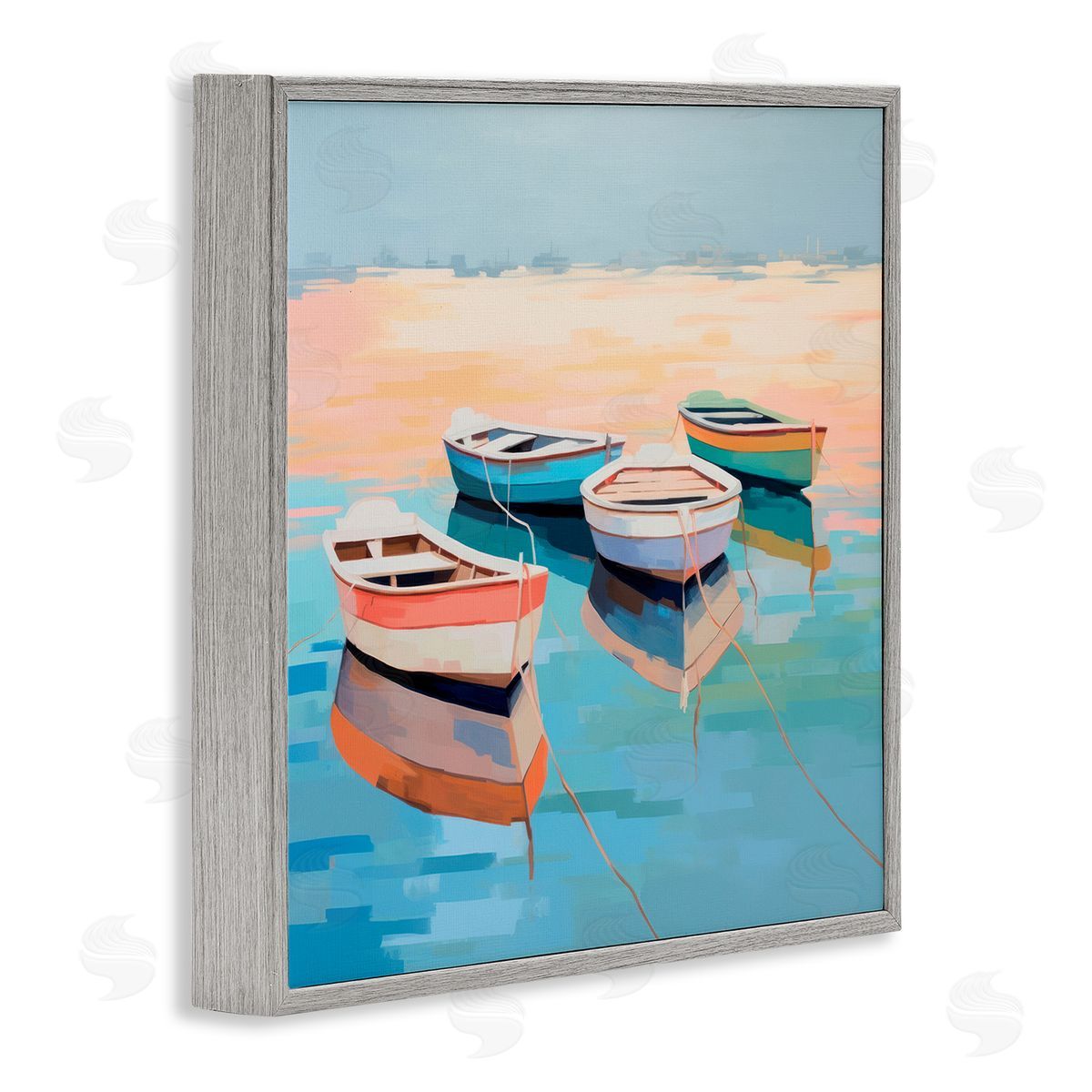 Boat Reflection Shore Grey Frame Print Wall Art, Home Decor by Irena Orlov