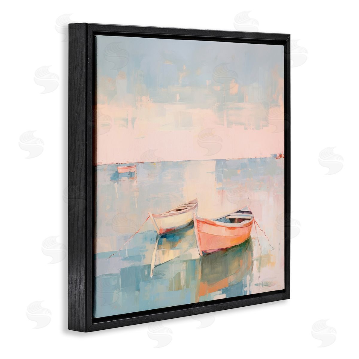 Pastel Docked Boats Black Floating Frame Canvas Wall Art, Home Decor by Irena Orlov