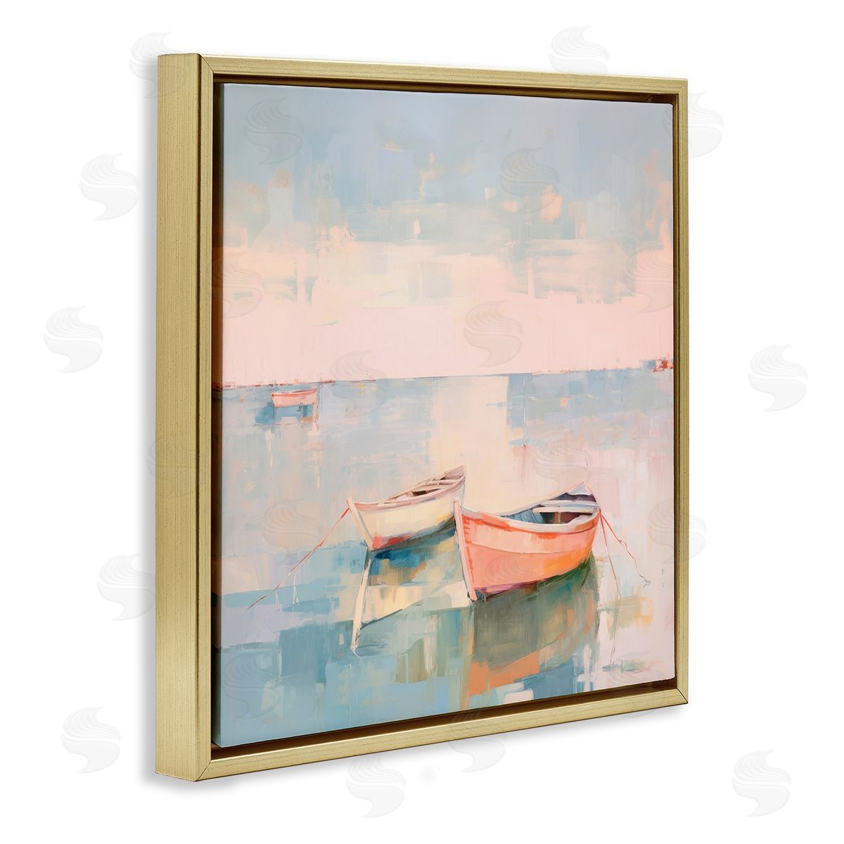 Pastel Docked Boats Gold Floating Frame Canvas Wall Art, Home Decor by Irena Orlov
