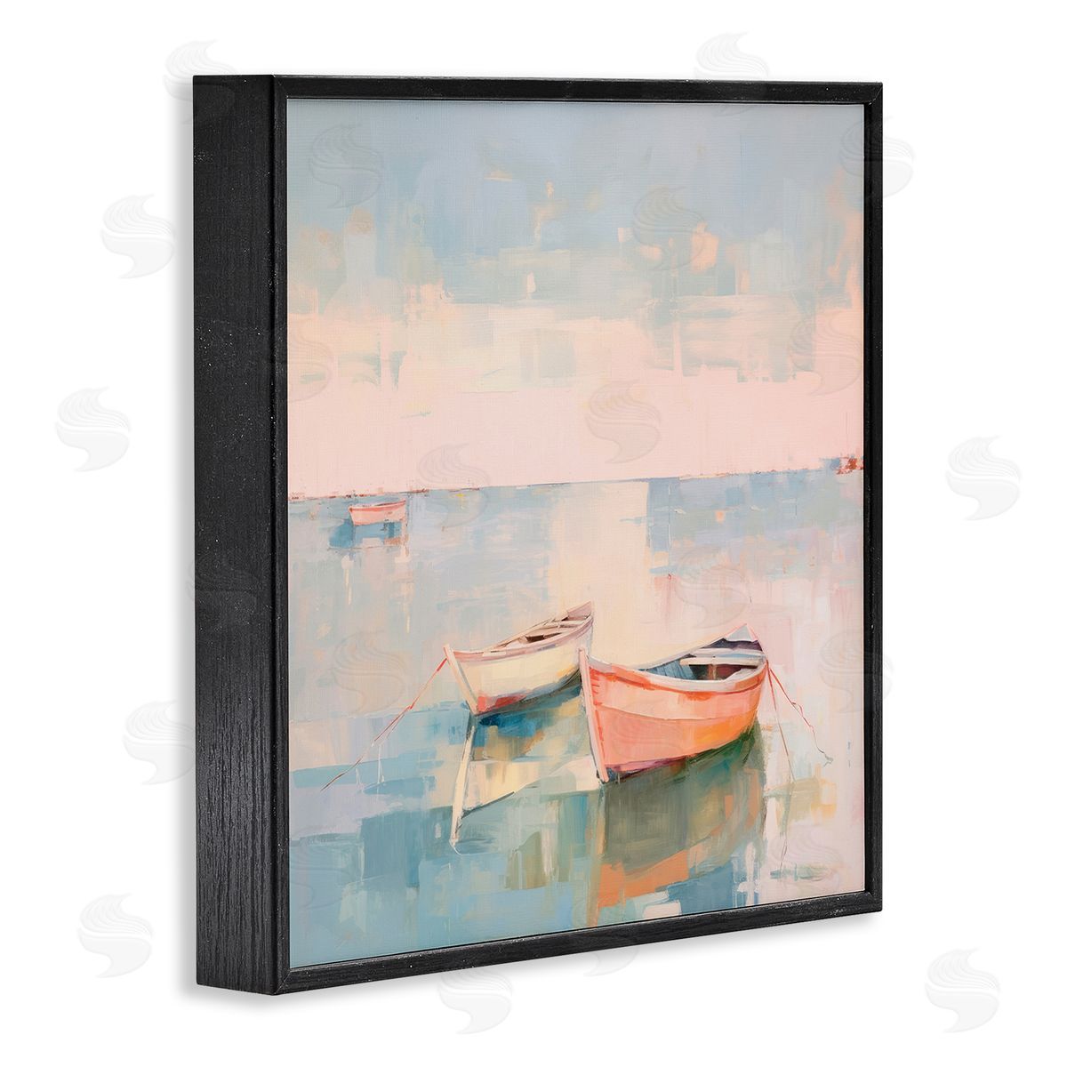 Pastel Docked Boats Black Frame Print Wall Art, Home Decor by Irena Orlov