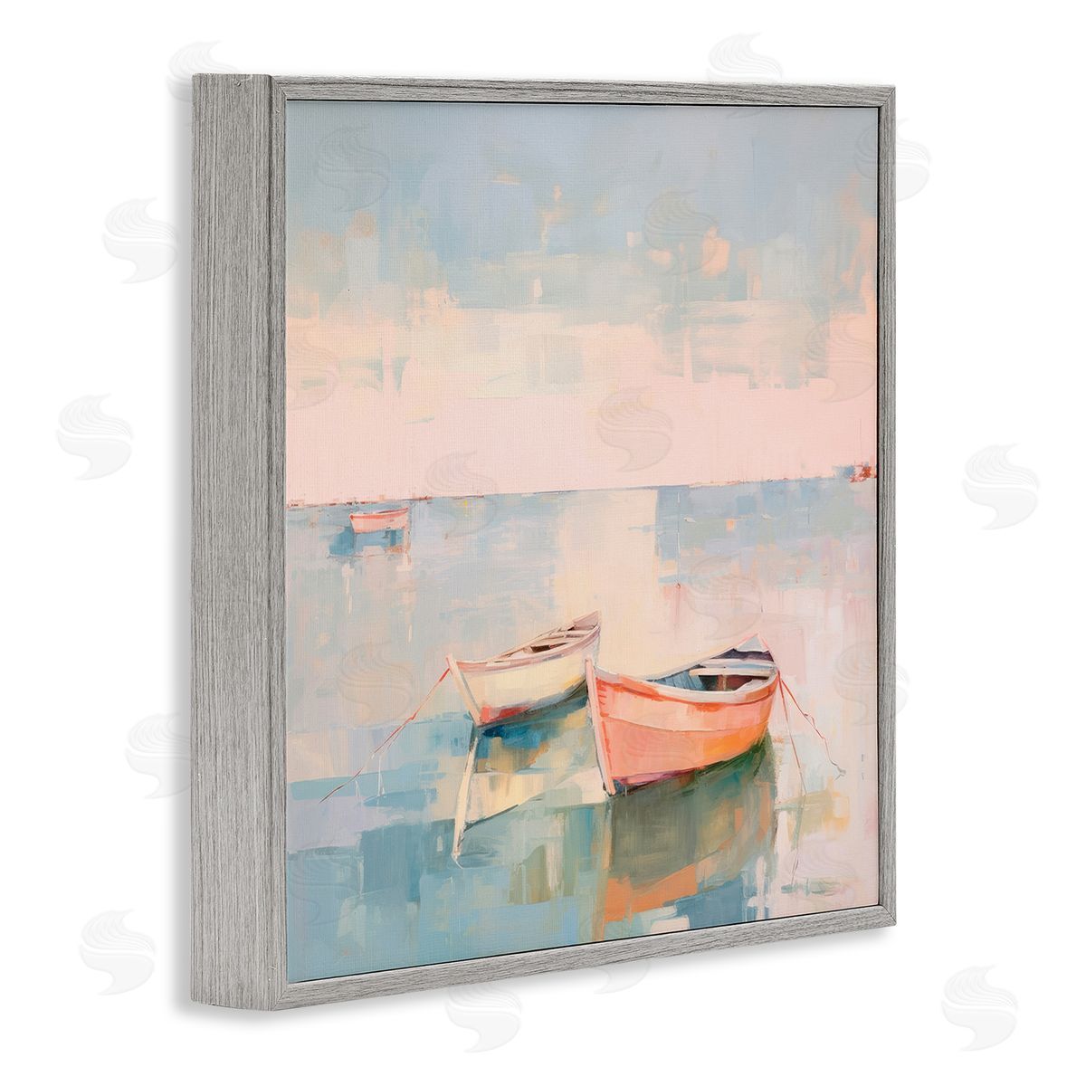 Pastel Docked Boats Grey Frame Print Wall Art, Home Decor by Irena Orlov