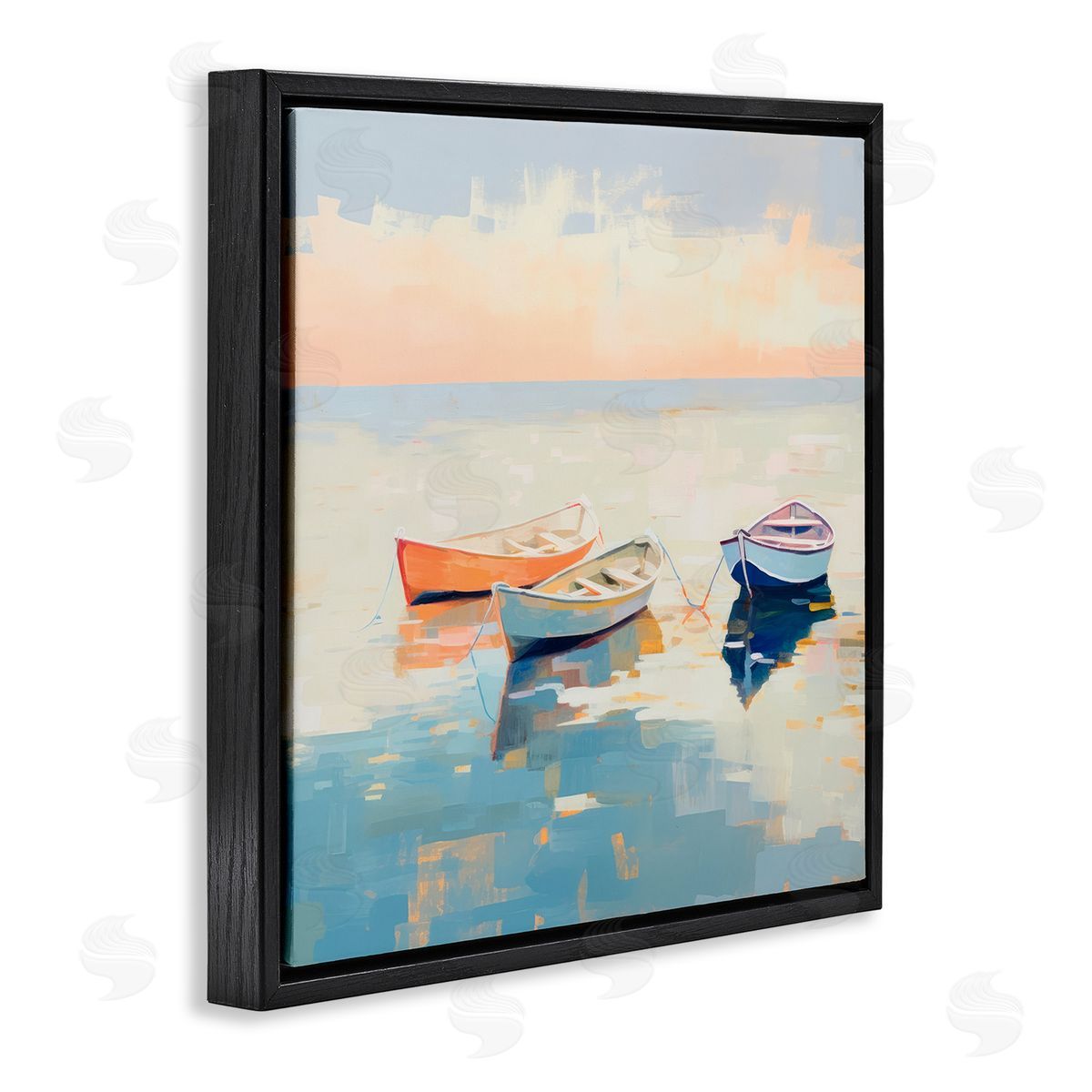Soft Pastel Boats Black Floating Frame Canvas Wall Art, Home Decor by Irena Orlov
