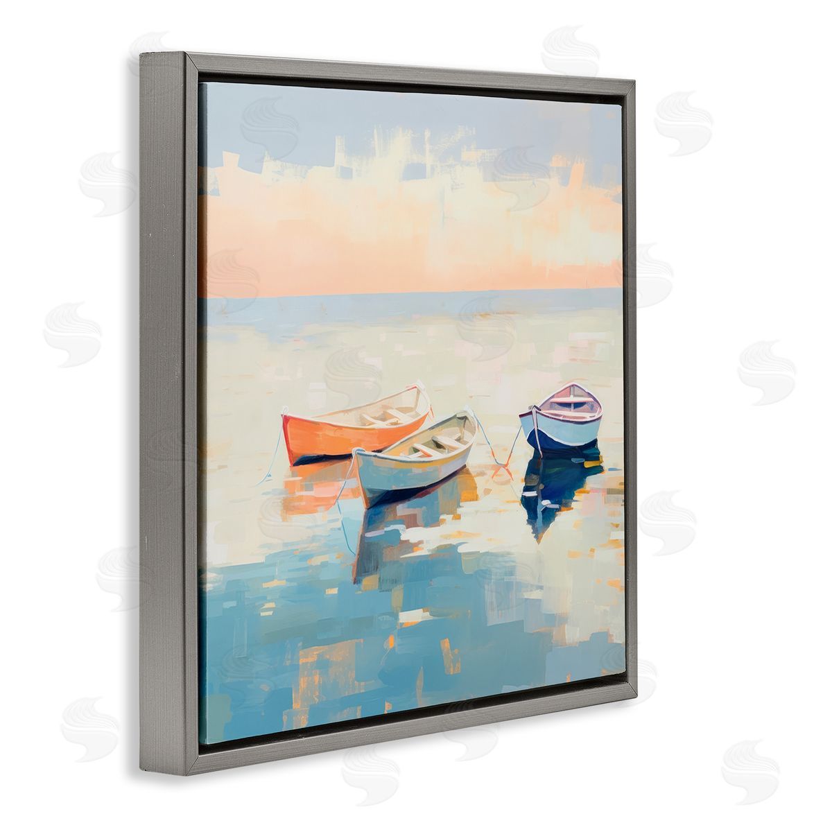 Soft Pastel Boats Grey Floating Frame Canvas Wall Art, Home Decor by Irena Orlov