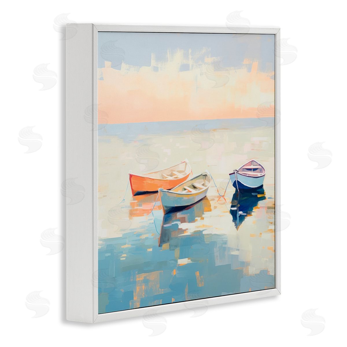 Soft Pastel Boats White Frame Print Wall Art, Home Decor by Irena Orlov