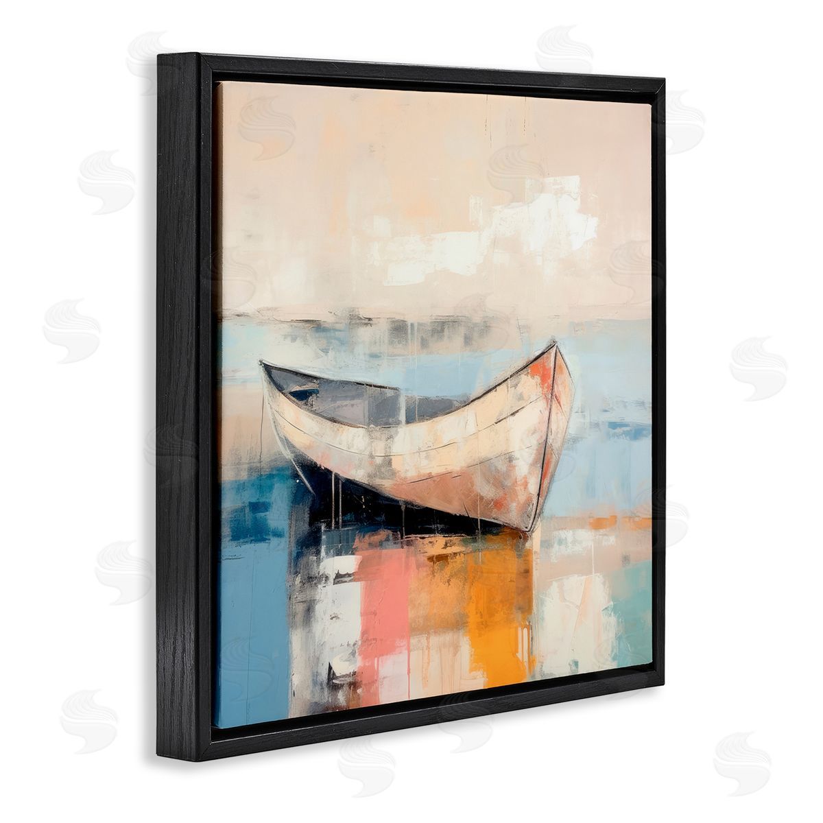 Sunlit Boat Reflection Black Floating Frame Canvas Wall Art, Home Decor by Irena Orlov