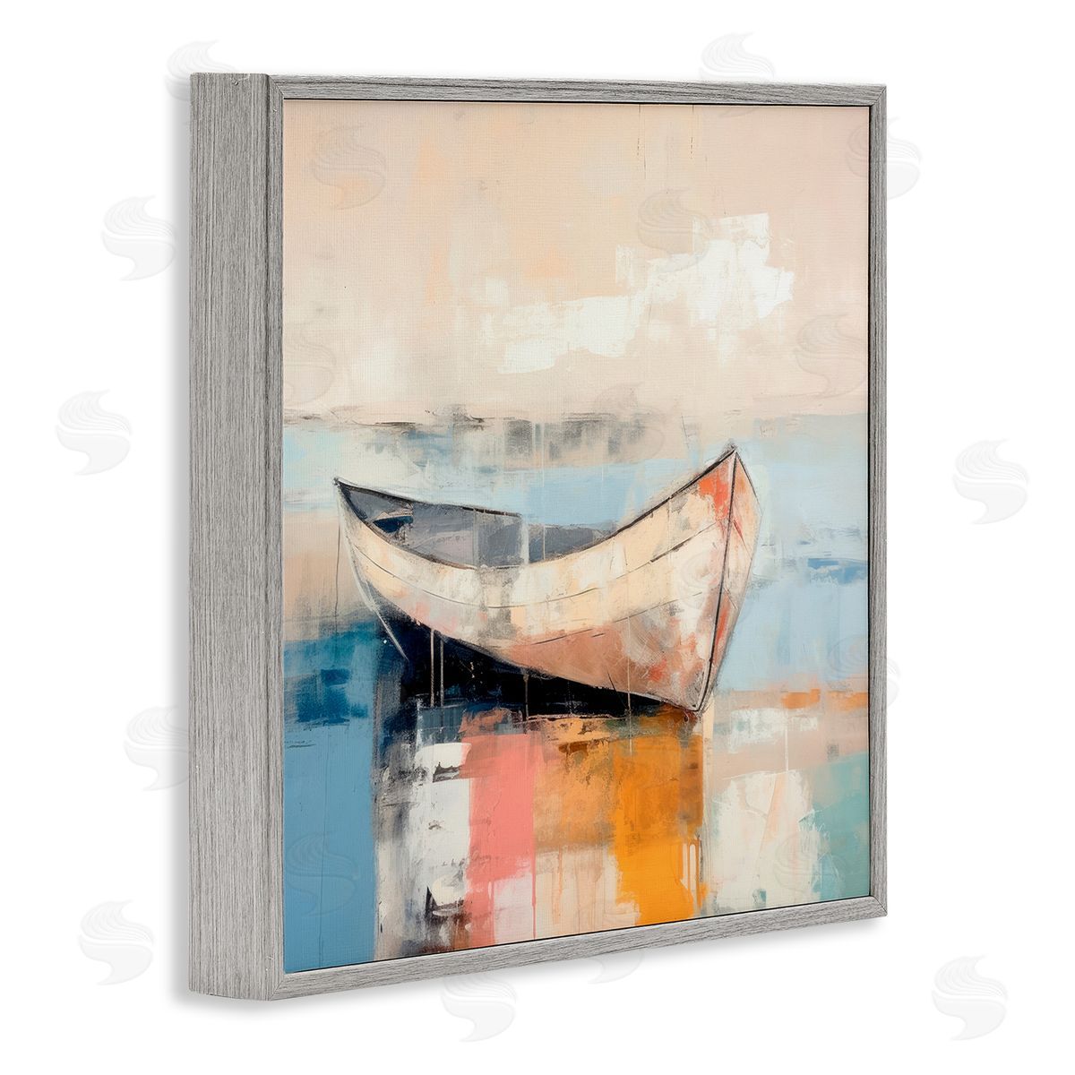 Sunlit Boat Reflection Grey Frame Print Wall Art, Home Decor by Irena Orlov