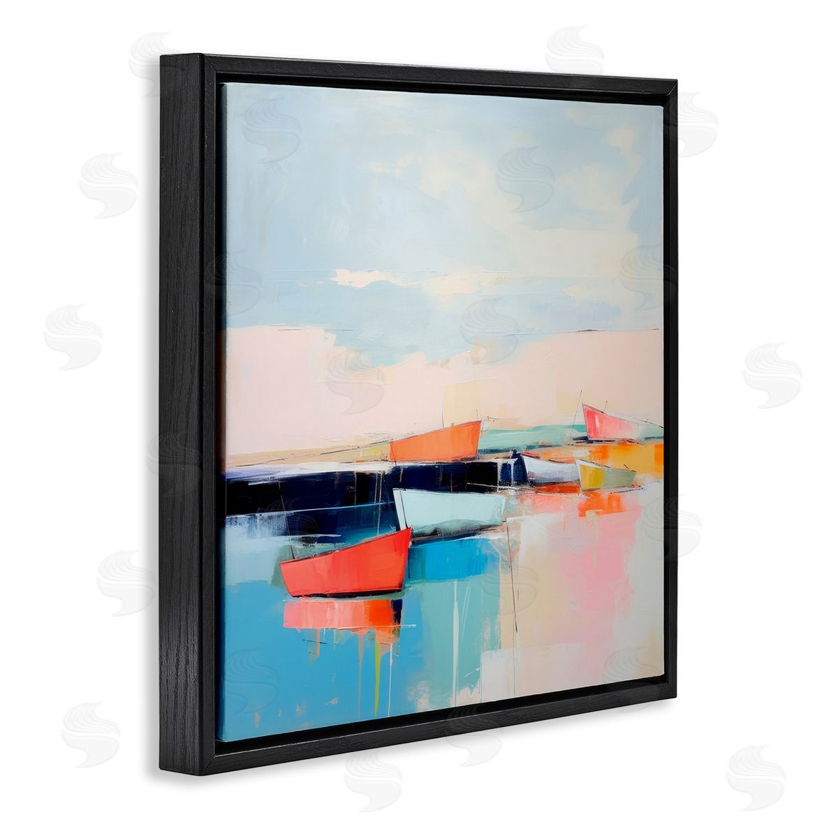 Vivid Boat Reflection Black Floating Frame Canvas Wall Art, Home Decor by Irena Orlov