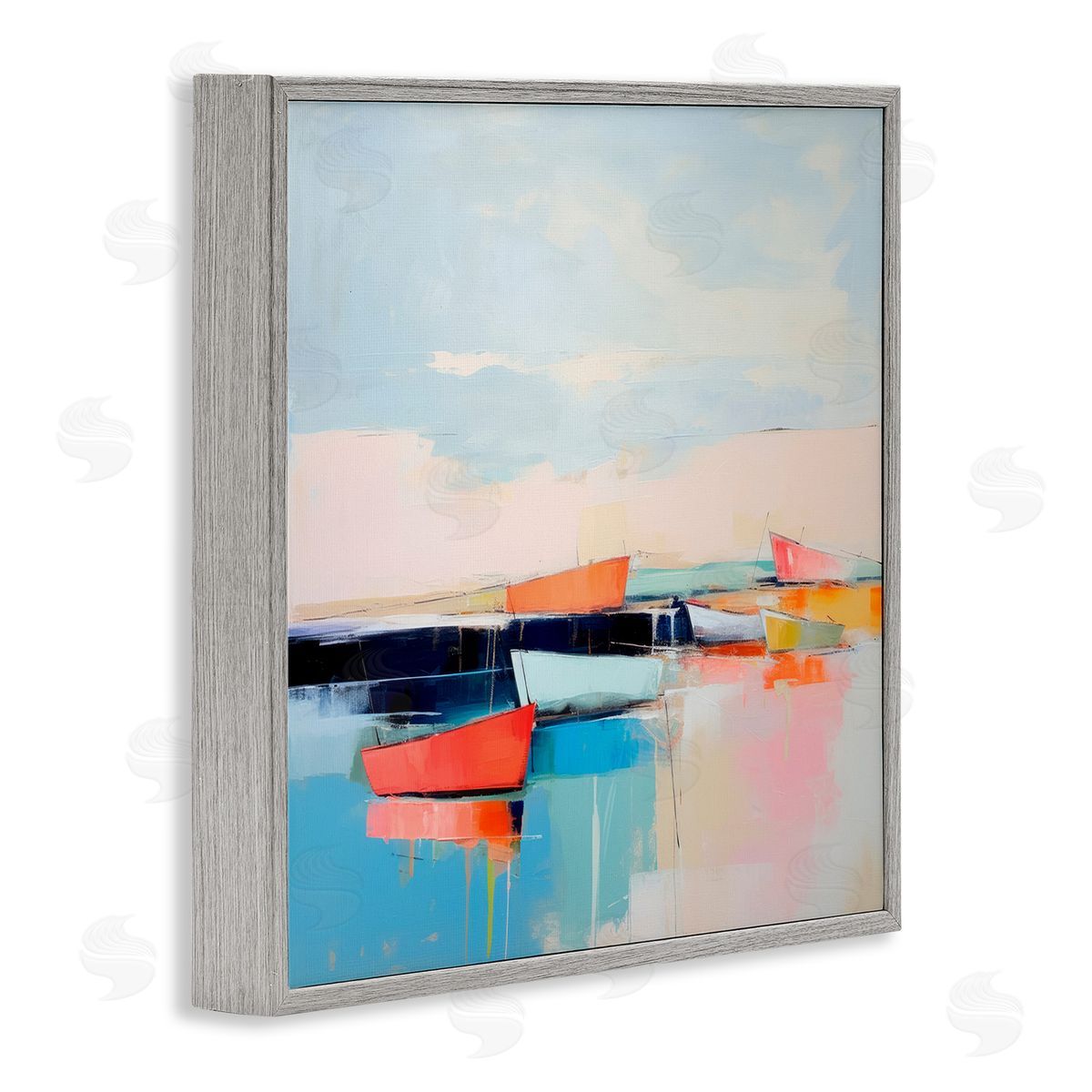Vivid Boat Reflection Grey Frame Print Wall Art, Home Decor by Irena Orlov