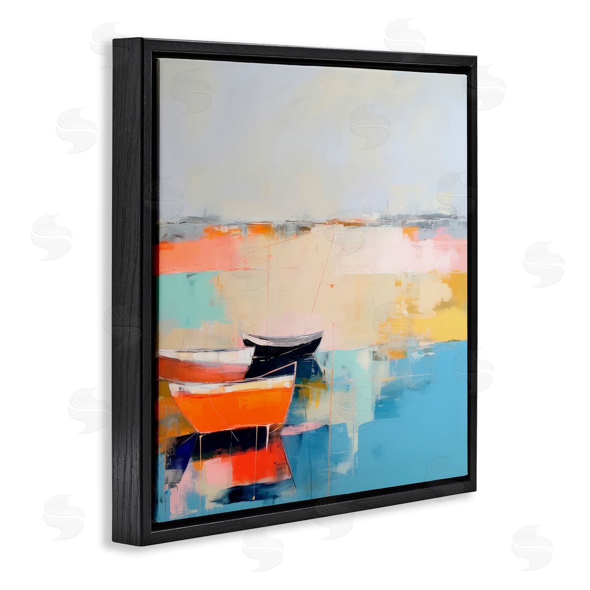 Vivid Boat Abstraction Black Floating Frame Canvas Wall Art, Home Decor by Irena Orlov