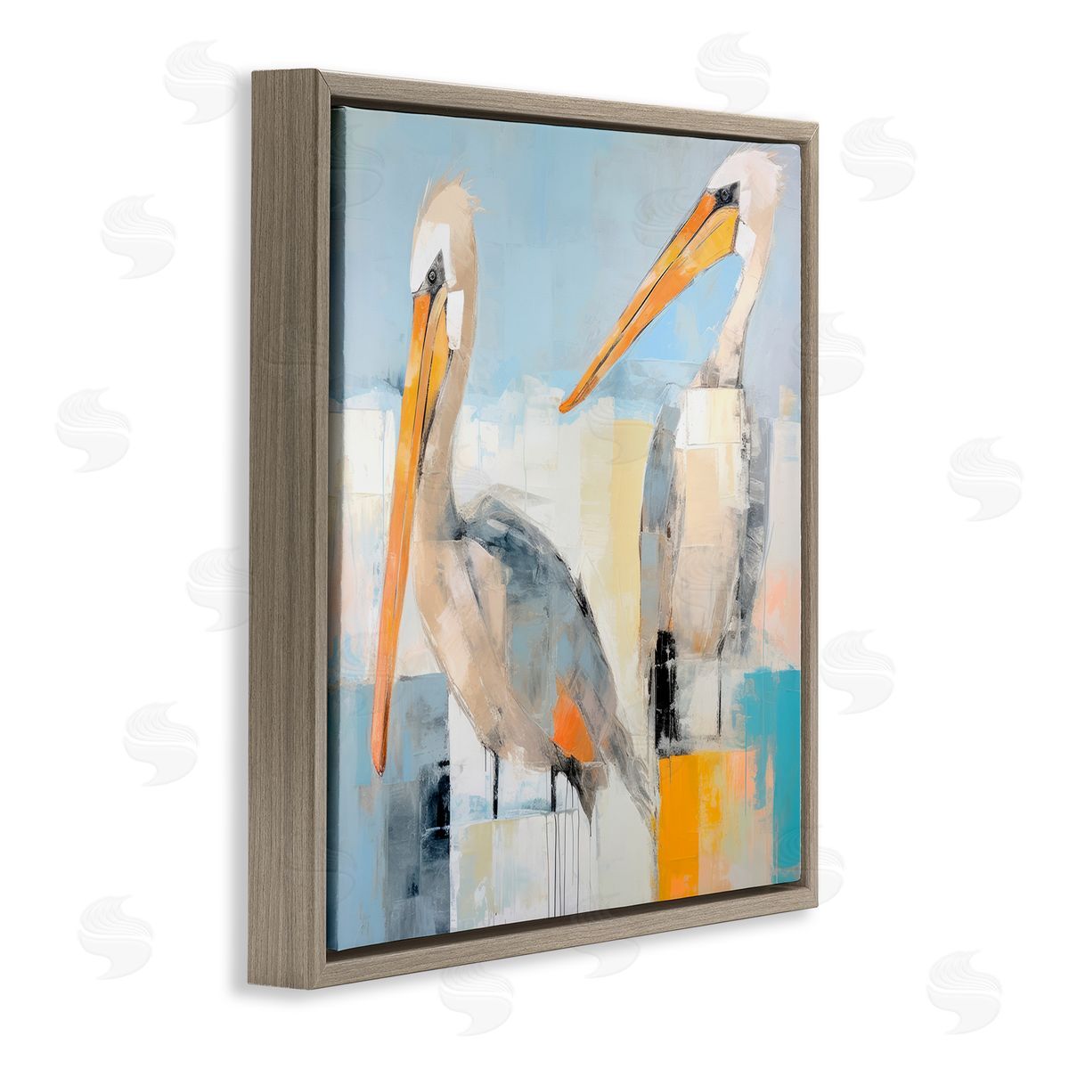 Pelicans Abstract Pattern Brown Floating Frame Canvas Wall Art, Home Decor by Irena Orlov