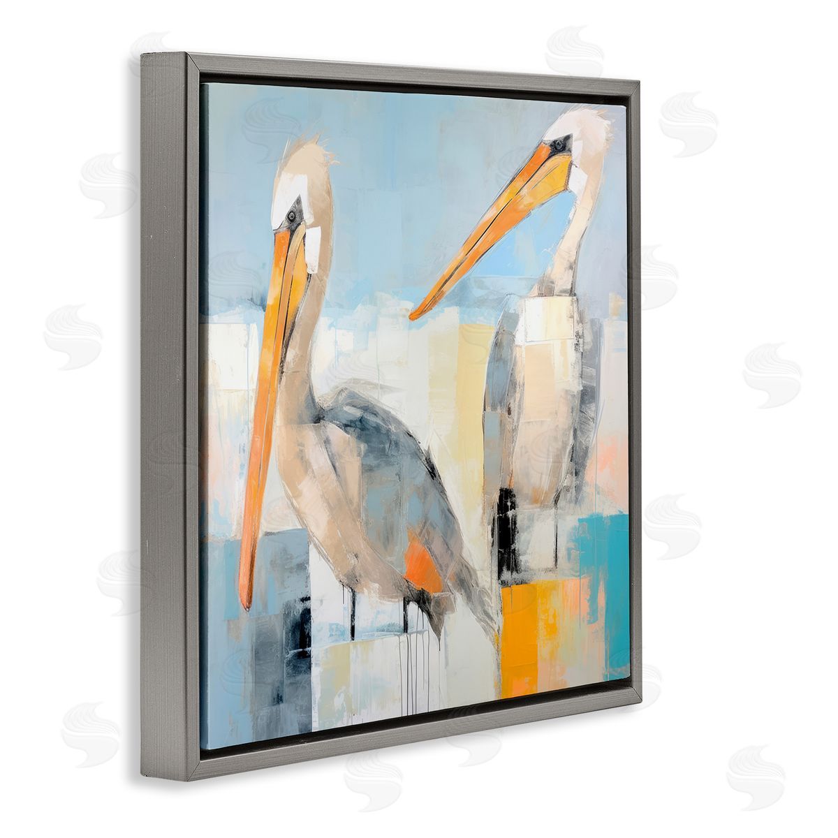 Pelicans Abstract Pattern Grey Floating Frame Canvas Wall Art, Home Decor by Irena Orlov