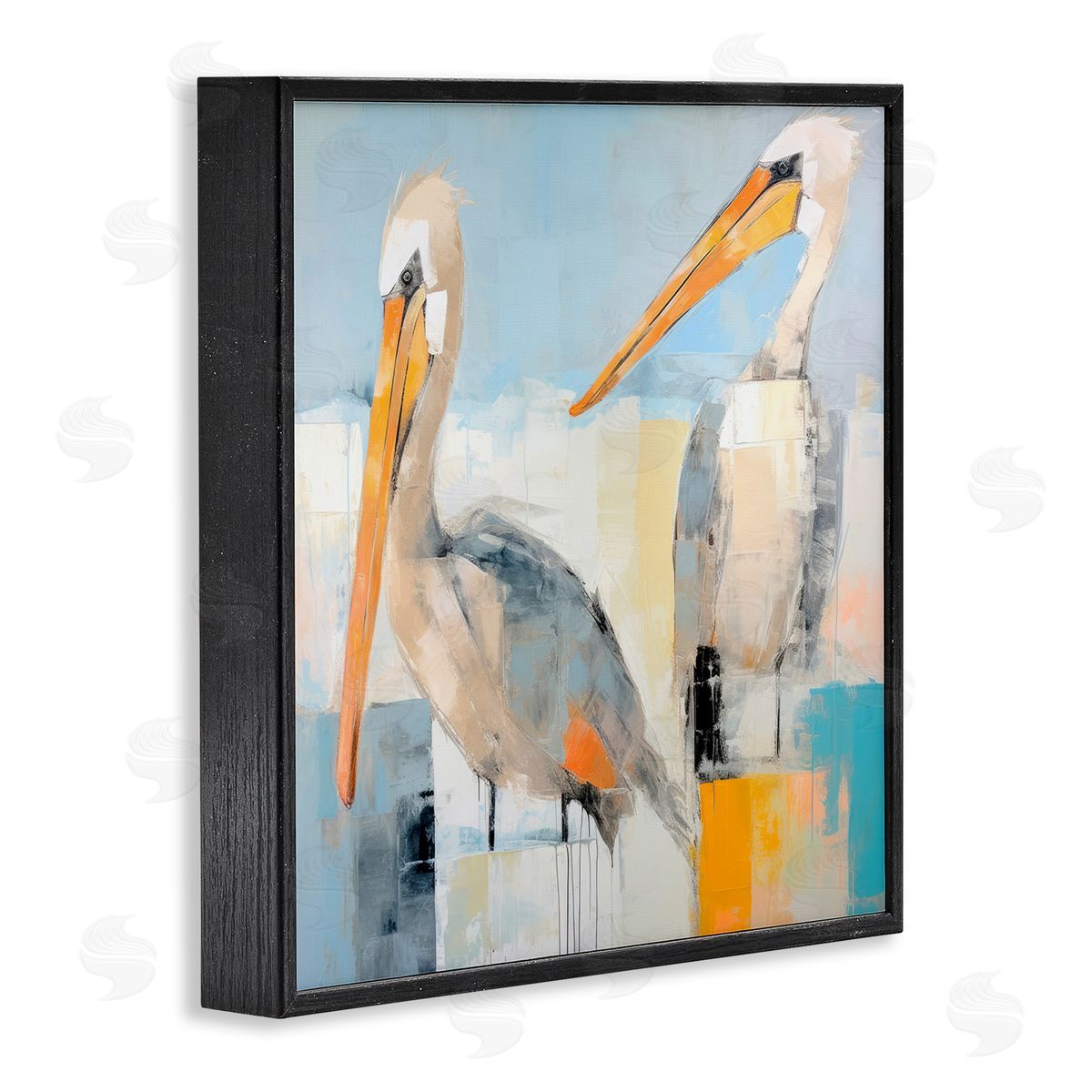 Pelicans Abstract Pattern Black Frame Print Wall Art, Home Decor by Irena Orlov