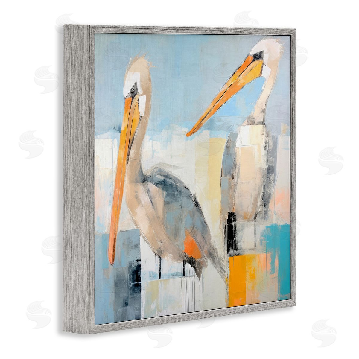 Pelicans Abstract Pattern Grey Frame Print Wall Art, Home Decor by Irena Orlov