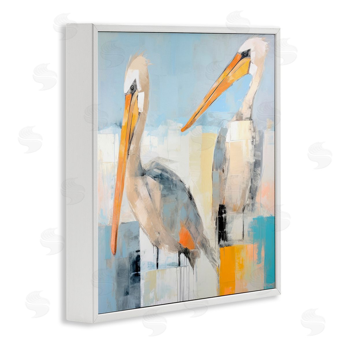 Pelicans Abstract Pattern White Frame Print Wall Art, Home Decor by Irena Orlov