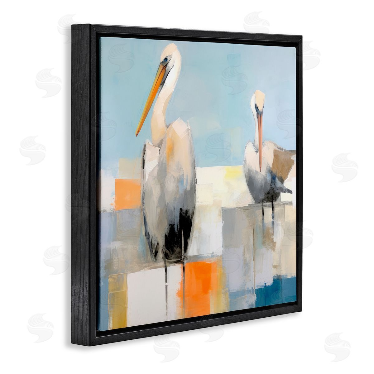 Nautical Pelicans Abstract Black Floating Frame Canvas Wall Art, Home Decor by Irena Orlov