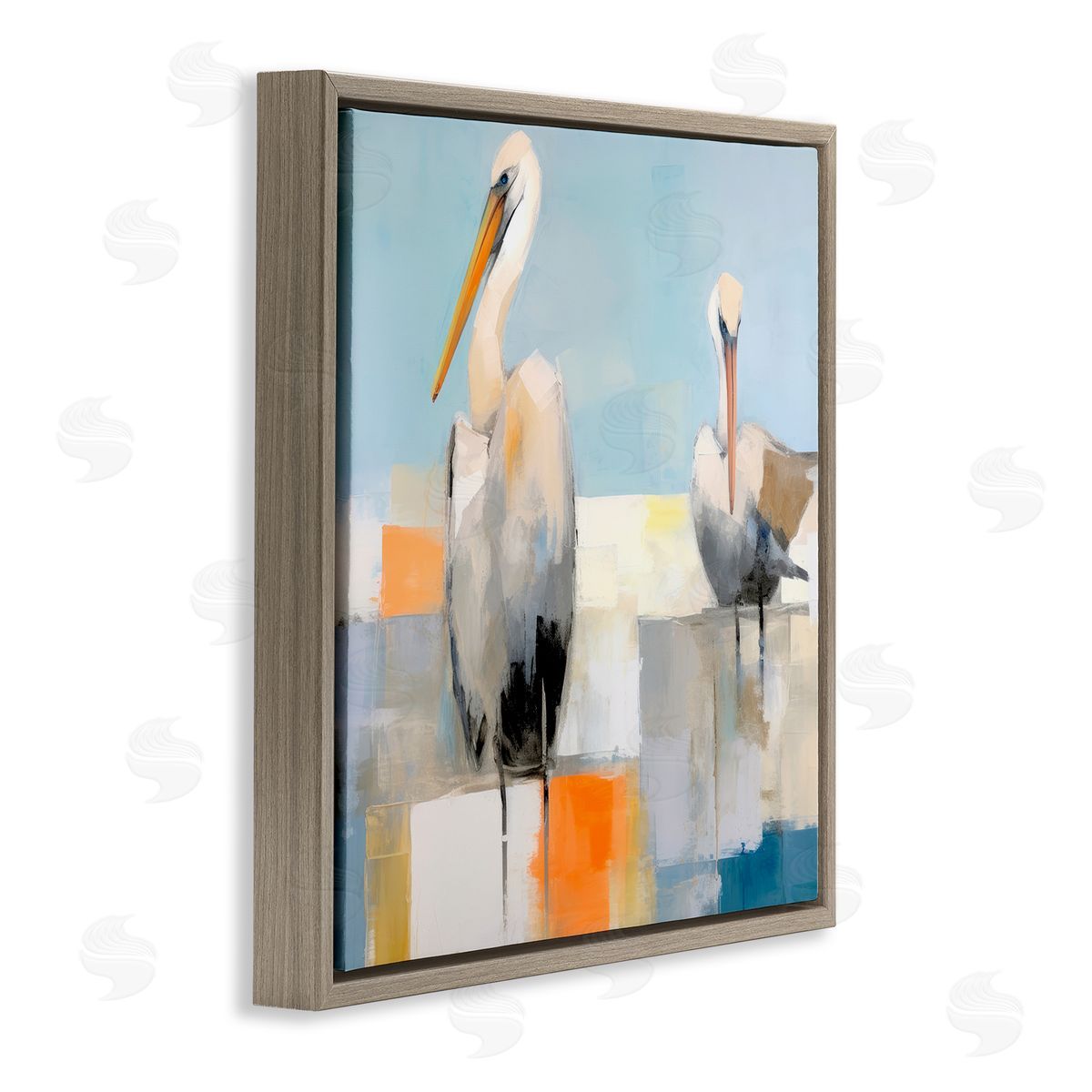 Nautical Pelicans Abstract Brown Floating Frame Canvas Wall Art, Home Decor by Irena Orlov