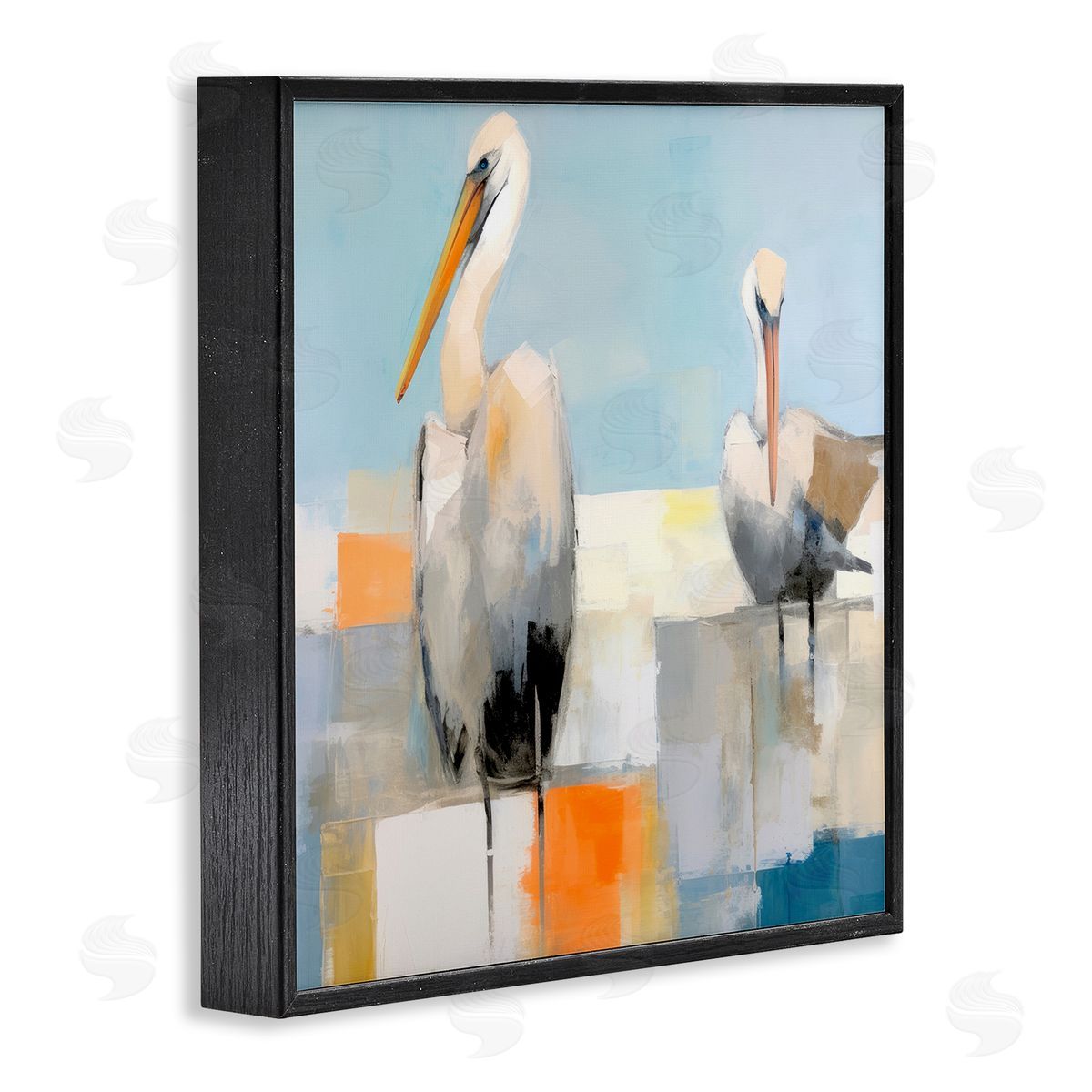 Nautical Pelicans Abstract Black Frame Print Wall Art, Home Decor by Irena Orlov